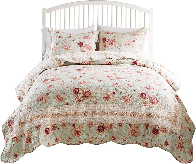 Greenland Home Antique Rose 100% Cotton Heirloom-Quality Quilt Set, 3-Piece King/Cal King, Blue