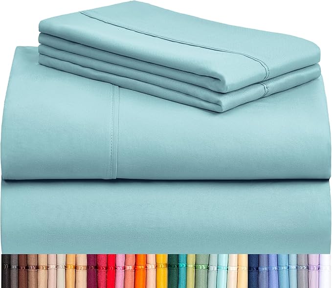 LuxClub 4 PC Full Size Sheet Set Deep Pockets 18" Wrinkle Free Cooling Sheets Machine Washable Hotel Bedding Silky Soft - Aqua Full