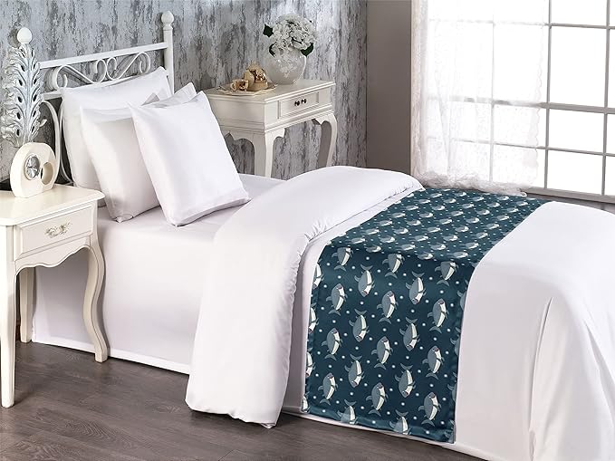 Lunarable Baby Shark Bed Runner, Repetitive Illustration Cartoon Big Fish and Dots, Decorative Accent Bedding Scarf for Hotels Homes and Guestrooms, Twin, Taupe Warm Taupe