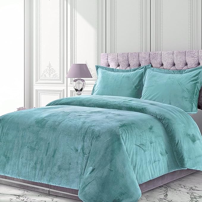 Sky Blue 5 Piece Velvet Comforter Set Twin XL Size (Comforter + 4 Pillowcases) Crinkle Crushed 400 GSM