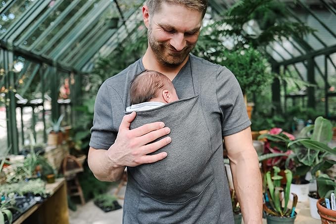 Lalabu The Dad Shirt | Hands-Free Baby Carrier for Dad with Kangaroo Pouch | Engineered for Bonding, Safety, & Comfort for Newborns Up to 15 Lbs. | CPSC Compliant - Simple Gray - XL