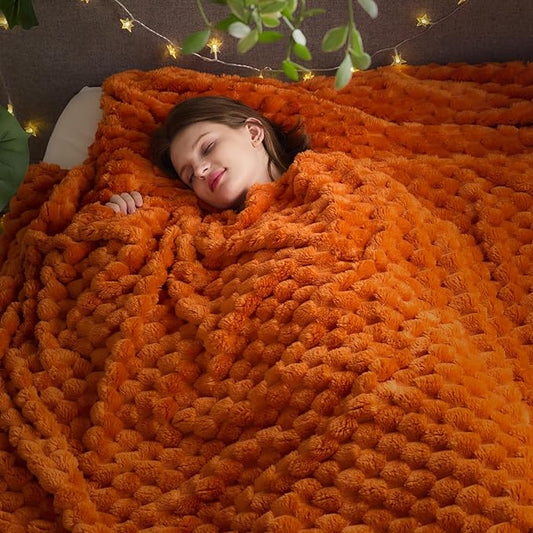 NEWCOSPLAY Super Soft Fall King Blanket Orange Premium Silky Flannel Fleece 3D Clouds Stylish Jacquard Lightweight Bed Blanket All Season Use 350GSM (Orange, King(90"x110"))