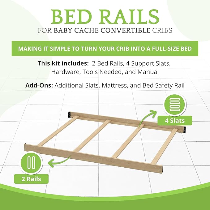 Full-Size Conversion Kit Bed Rails for Baby Cache Convertible Cribs - Solid Wood Rail - Toddler and Adult Bed Rail for Full-Size Beds - Essential Nursery & Baby Furniture (Unfinished)