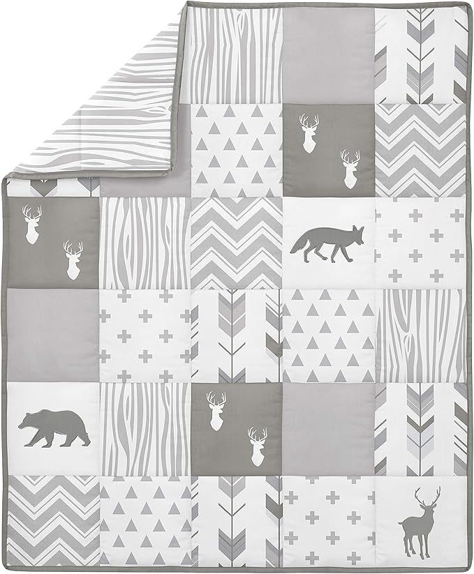 Sweet Jojo Designs Grey and White Woodsy Deer Boy, Girl, Unisex Baby Crib Bedding Set 4 Pieces