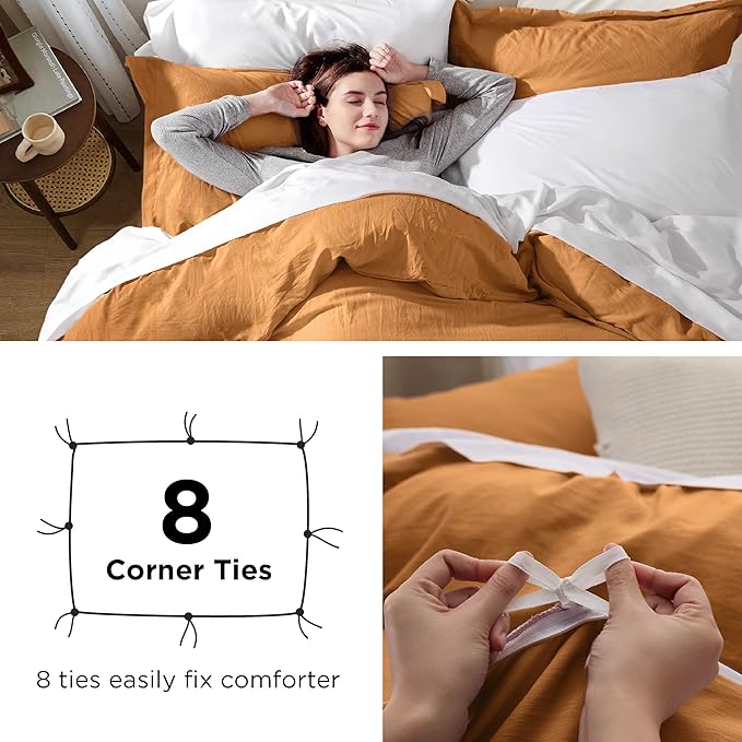 Bedsure Honey Ginger Duvet Cover Queen Size - 3 Pieces Prewashed Cotton-Like Polyester Extra Soft Bedding Set, Includes 1 Duvet Cover 90x90 Inches with Zipper Closure & 2 Pillow Shams, No Comforter