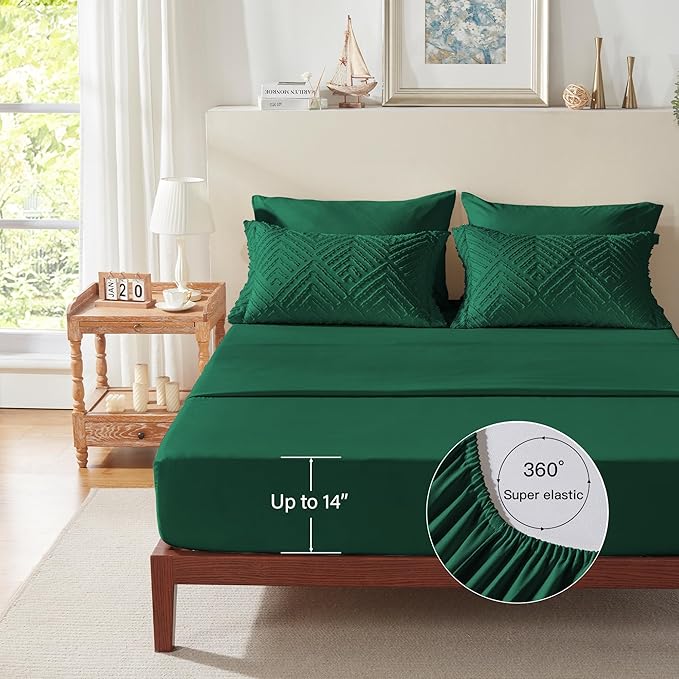 Zzlpp Twin Comforter Set 5 pieces, Emerald Green Tufted Bed in a Bag with Comforter and Sheets, All Season Boho Bedding Sets with 1 Comforter, 1 Pillow Sham, 1 Pillowcase, 1 Flat Sheet, 1 Fitted Sheet