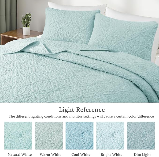 Exclusivo Mezcla Queen Quilt Bedding Set, Lightweight Soft Bedspreads Coverlets with 2 Pillow Shams, Modern Aqua Blue Quilts Queen Full Size for All Seasons