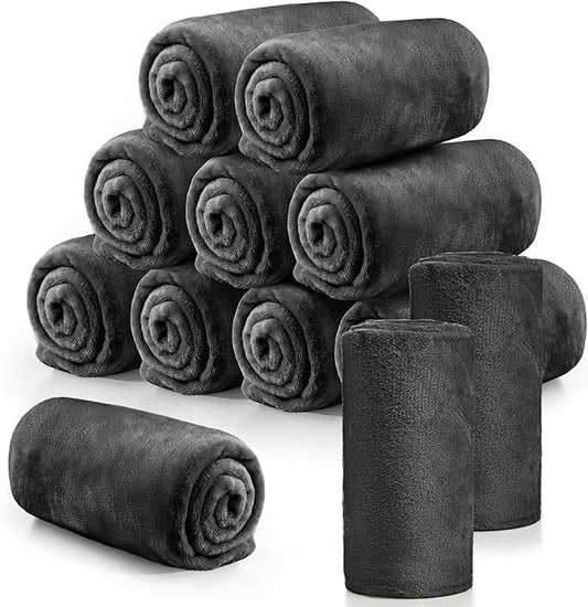 Tinideya 12 Pcs Flannel Fleece Throw Blanket Bulk 50 x 60 Inch Soft Fleece Blanket Warm Throw Blanket Coral Blankets for Couch Sofa Home Wedding Gifts Season (Dark Gray)
