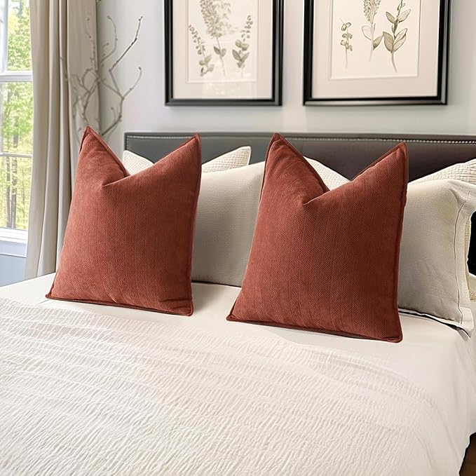 MIULEE Pack of 2 Rust Decorative Pillow Covers 20x20 Inch Soft Chenille Luxurious Couch Throw Pillows Farmhouse Cushion Covers with Elegant Design for Sofa Bedroom Living Room Home Decor