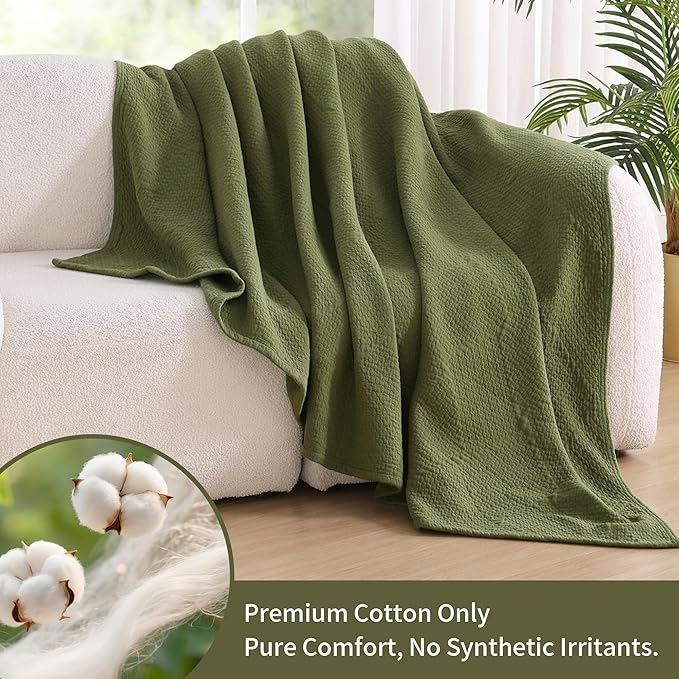 Premium 100% Cotton Blanket – All-Season Soft Breathable Bed Blanket for Twin Size – Lightweight Stylish Textured Throw for Bed– Giftable Cozy Bedding