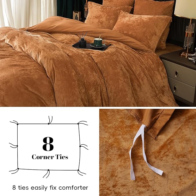PHF Truly Velvet Duvet Cover Set King Size, 3pcs Ultra Soft Breathable Comforter Cover Set, Luxury Cozy Flannel Duvet Cover with Pillow Shams Bedding Collection, 104" x 90", Brown Sugar