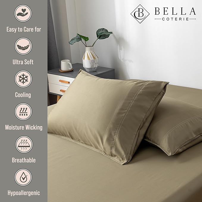 BELLA COTERIE | Luxury Bamboo Viscose King Size Pillowcase Set | 100% Organically Grown | Ultra Soft | Cooling | 2 Pcs [Olive]