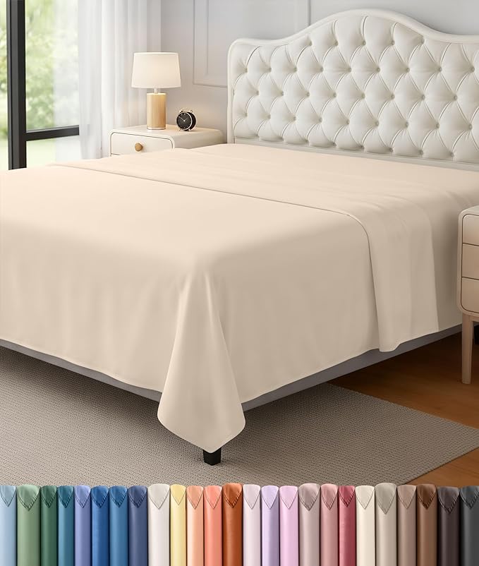 Utopia Bedding Flat Sheet - 1 Pack (Queen, Beige) - Soft Brushed Microfiber Fabric - Shrinkage & Fade Resistant Top Sheet - Easy Care Bed Sheet