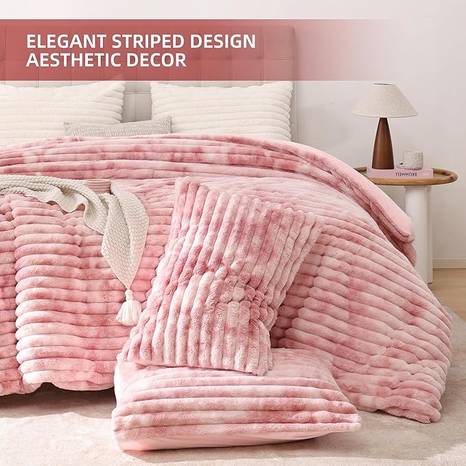 Smoofy Fluffy Twin Comforter Sets 2 Pieces - Tie-dye Pink Fleece Fluffy Comforter Set, Luxury Fuzzy Twin Bedding Set, Soft Warm Comforter All Season, Heavy Faux Fur Comforter with Pillow Cases