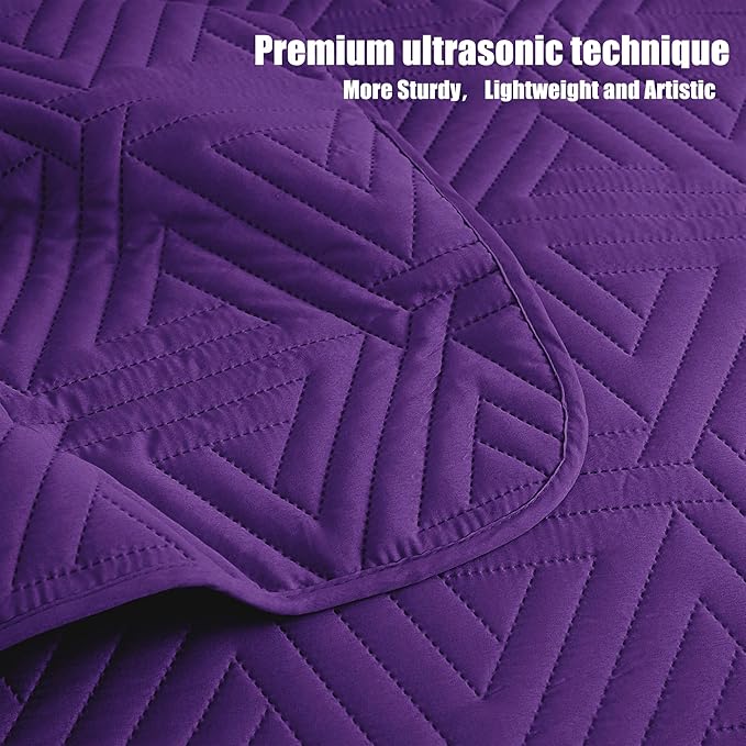 Whale Flotilla Soft California King Size Quilt Set for All Seasons, 3-Piece Ultrasonic Bedding Set, Lightweight Reversible Bedspread, Coverlet, Bed Cover with 2 Pillow Shams, Purple