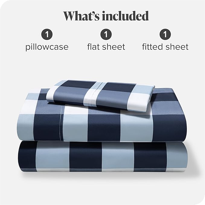 Bare Home Twin Sheet Set - 1800 Ultra-Soft Microfiber Double Brushed - Deep Pockets - Easy Fit - Extra Soft - 3 Piece Set - Bedding Sheets & Pillowcases (Twin, Gingham Blue)