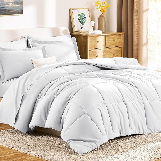 CozyLux Full Size Comforter Sets White - 7 Pieces Bed in a Bag Full, Oeko-Tex Certified Bed Set, All Season Soft Bedding Set with Down Alternative Comforter, Sheets, Pillowcases & Pillow Shams