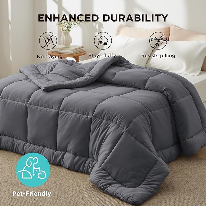 Bedsure Comforter Duvet Insert - Quilted Comforters Queen Size, All Season Duvet, GentleSoft Down Alternative Bedding, with 8 Tabs, Gifts for Women/Men, Grey, Queen 88 x 88 Inches