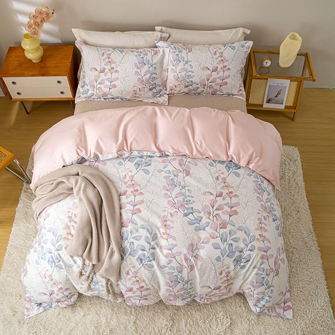 OAITE Duvet Cover Set King Size Floral Pattern Ultra Soft 100% Cotton Duvet Cover Sets 3-PC, Breathable Duvet Cover with Zipper Closure & Corner Ties(2 Pillow Shams,1 Duvet Cover)