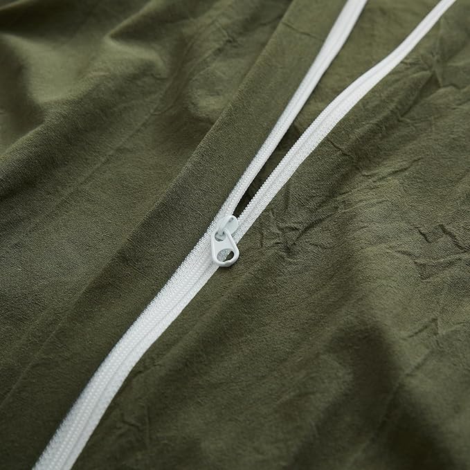 LOVQUE Olive Green Cotton Duvet Cover Queen Size, Linen Like Natural Bedding Set with Zipper Closure (No Comforter), 90x90 Inches