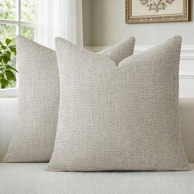 a moment Grey-Beige Chenille Throw Pillow Covers 24x24 Inch Pack of 2 Modern Decorative Throw Pillow Cases Farmhouse Cross Throw Pillowcases Home Decor for Sofa Bedroom Living Room