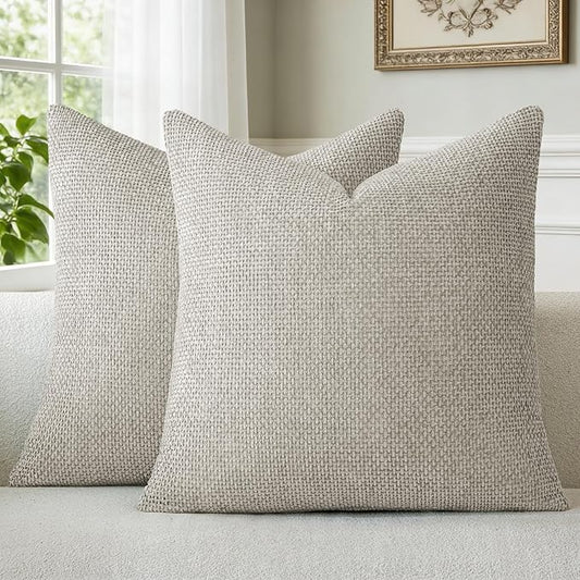 a moment Grey-Beige Chenille Throw Pillow Covers 22x22 Inch Pack of 2 Modern Decorative Throw Pillow Cases Farmhouse Cross Throw Pillowcases Home Decor for Sofa Bedroom Living Room
