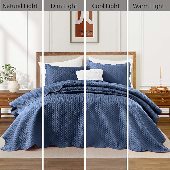 IR Imperial Rooms Queen Quilt Bedding Set Size (90" x 96") + 2 Pillow Shams (20" x 26"+ 2") - 3 Pcs All Season Lightweight Reversible Microfiber Coverlet Embossed Quilt Bedspread (Light Blue)