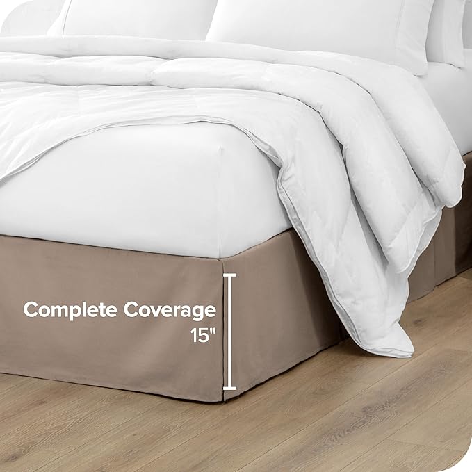 Bare Home Full Bed Skirt - 15-Inch Tailored Drop Easy Fit - Bed Skirt for Beds - Center & Corner Pleats (Full, Taupe)