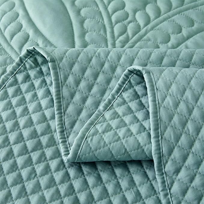 Cmfshape King Bedspread 106"x96",3 Piece King Quilt with 2 Shams,Lightweight Steel Blue Quilt Set for All Season,Modern Coin Pattern Bedding Set,Teal