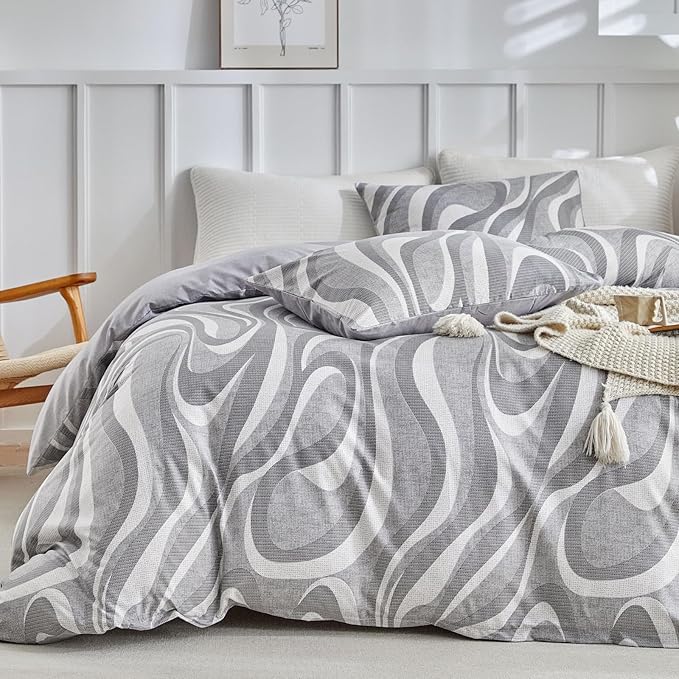 Lekesky Grey Duvet Cover Queen Size, Abstract Geometric Print Queen Comforter Cover, 3 Pieces Soft Microfiber Modern Bedding Set with 2 Pillowcases 20"x26" (No Comforter)