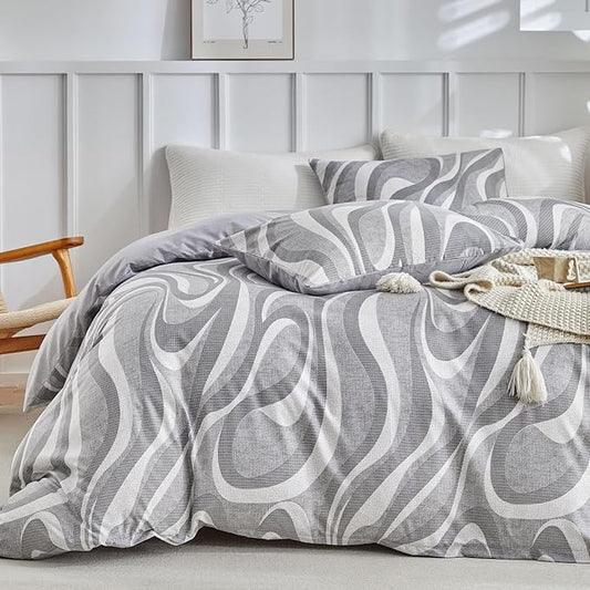 Lekesky Grey Duvet Cover Queen Size, Abstract Geometric Print Queen Comforter Cover, 3 Pieces Soft Microfiber Modern Bedding Set with 2 Pillowcases 20"x26" (No Comforter)