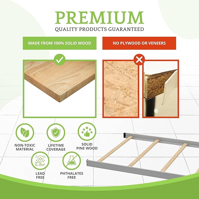 Full-Size Conversion Kit Bed Rails for Baby Cache Convertible Cribs - Solid Wood Rail - Toddler and Adult Bed Rail for Full-Size Beds - Essential Nursery & Baby Furniture (Grey)
