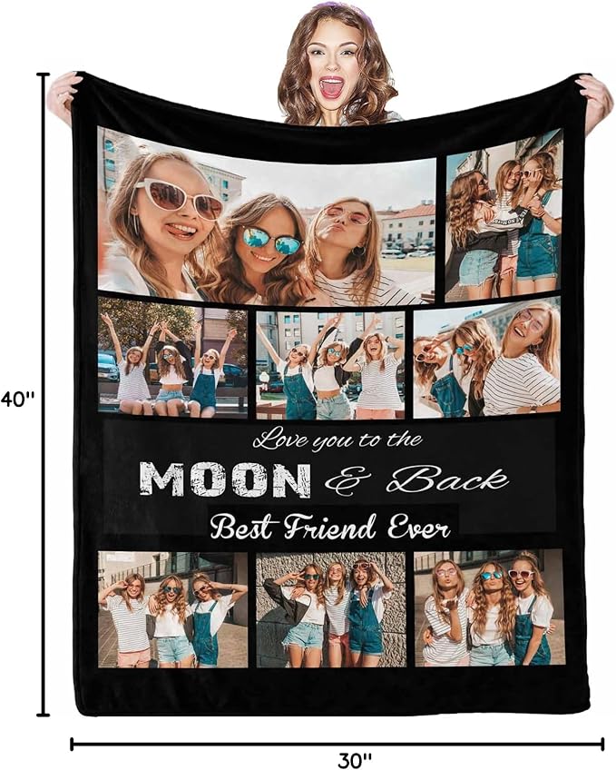 Custom Picture Blankets - 8 Photos Customize Best Friend Forever Blanket for Women Gifts