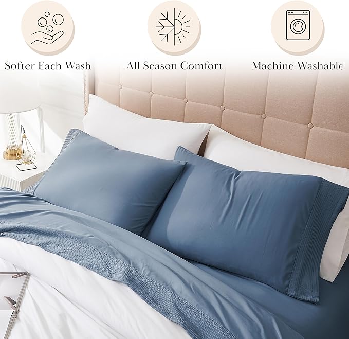 Southshore Fine Living, Inc. Deep Pocket California King Sheet Set with 21" Deep King Fitted Sheet, King Size Pillow Cases Set of 2 | Hotel Luxury Quality | Easy Care Microfiber Sheets | Coronet Blue
