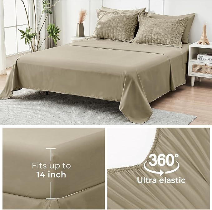 HYMOKEGE Linen Full Size Comforter Sets Seersucker 7 Pieces, All Season Luxury Bed in a Bag for Bedroom, Bedding Set with Comforter, Sheets, Pillowcases & Shams