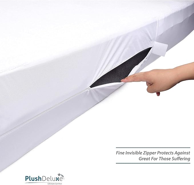 PlushDeluxe Twin Size Premium Mattress Encasement - Zippered Waterproof, Bedbug Proof Design, 6-Sided Protection - Hypoallergenic Cotton Terry Fabric 12-15" Depth