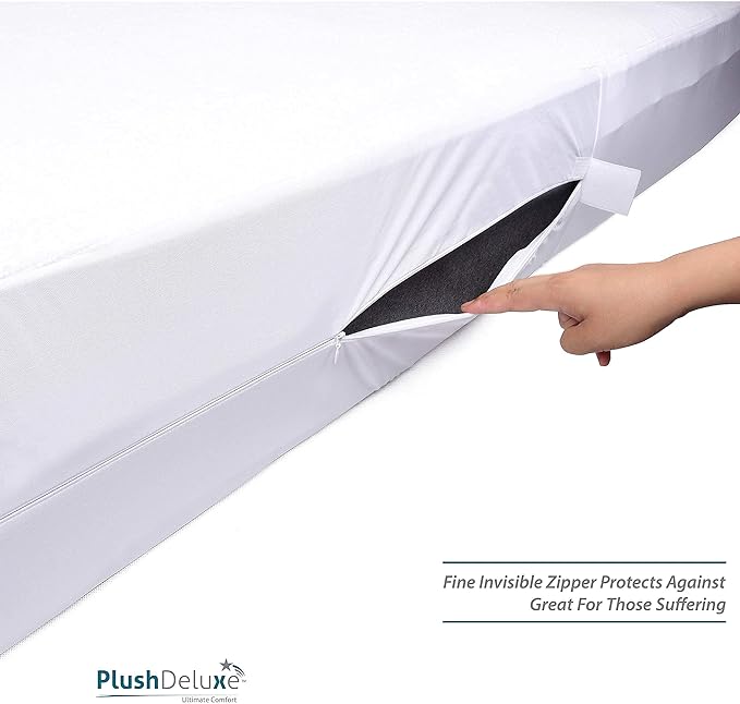 PlushDeluxe Premium 100% Waterproof Mattress Encasement, Breathable Soft Cotton Terry Surface (9"-12" Deep, Cal-King 72X84)