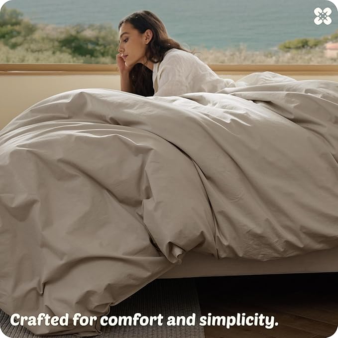 Bedsure Cotton Duvet Cover Full - Luxury Slub Weave 100% Cotton Duvet Cover with a Linen Like Textured, Easy Change Durable Bedding, Tannish Linen Grey, 80" x 90"