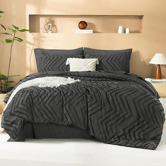 Litanika Dark Grey King Size Comforter Set with Sheets - 7 Pieces Bed in a Bag King Tufted Complete Bedding Sets with Comforter, Sheets, Pillowcases & Shams