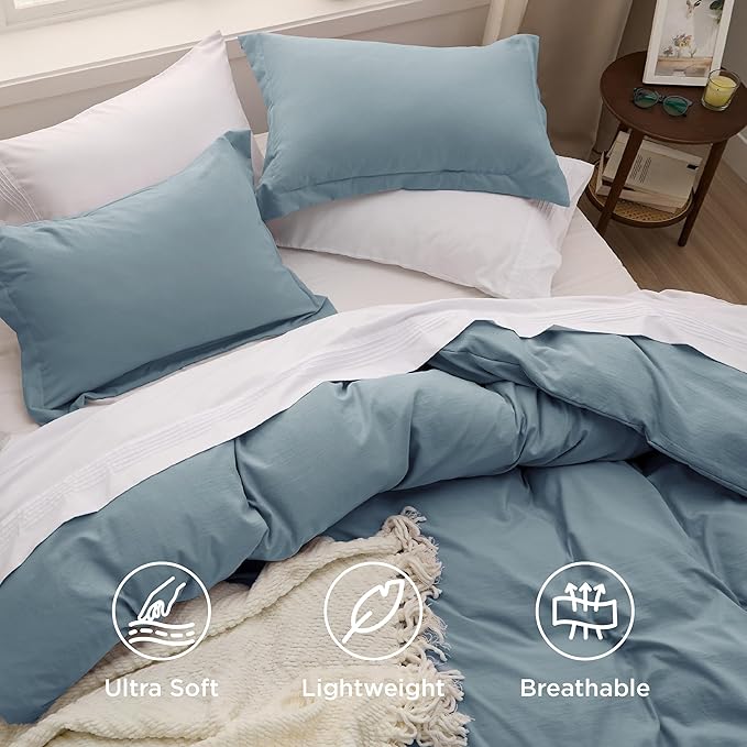 Bedsure Mineral Blue Oversized King Duvet Cover - 3 Pieces Prewashed Cotton-Like Polyester Extra Soft Bedding Set, Includes 1 Duvet Cover 120''x98'' with Zipper Closure & 2 Pillow Shams, No Comforter