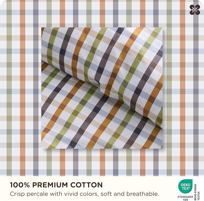 Bedsure 100% Cotton Reversible Plaid Duvet Cover Queen Size - Classic Warm Gingham Pattern Comforter Cover with Zipper Closure & 2 Pillow Shams, Comforter Sold Separately (Warm Plaid 90"x90")