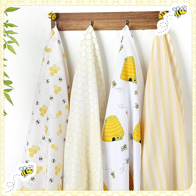 Peryiter 4 Pack Crib Sheets Girl Soft Baby Bed Sheet Set 52'' x 28" Nursery Crib Sheets for Standard Bed for Nursery Decor Baby Boys or Girls(Yellow,Bee)