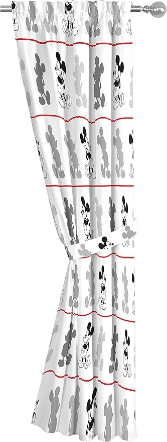 Disney Mickey Mouse Jersey White 4 Piece 84" Curtain/Drapes Set (2 Panels, 2 Tiebacks)