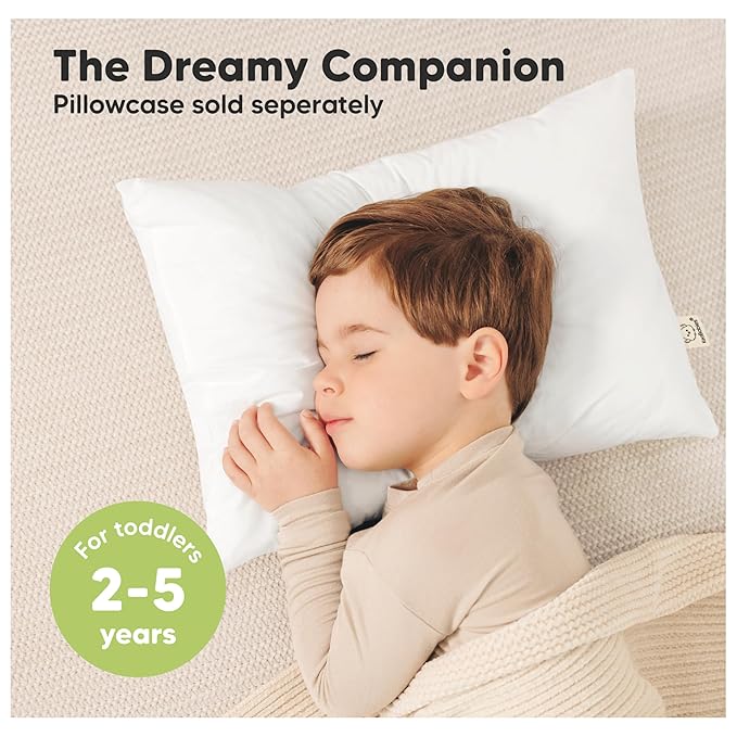 KeaBabies 2-Pack Toddler Pillows 2 Year Old to 5-14x20 Soft Organic Cotton Kids Pillow for Sleeping, Travel, School, Daycare, Nap, Toddler Bed, Machine Washable, Without Pillowcase (Soft White)
