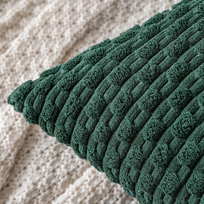 MIULEE Army Green Throw Pillow Covers Soft Corduroy Decorative Set of 2 Boho Striped Pillow Covers Pillowcases Farmhouse Home Decor for Couch Bed Sofa Living Room 20x20 Inch