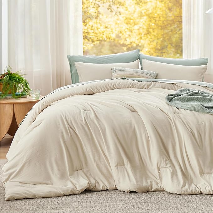Bedsure Super King Plus Comforter Set, Cream Soft Prewashed Bedding for All Seasons, 3 Pieces GentleSoft™ Bed Set, 1 Lightweight Comforter (128"x120") and 2 Pillowcases (20"x36")