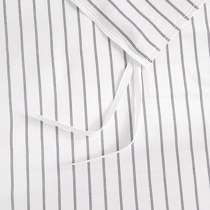 NEXHOME PRO Striped Duvet Cover Super King,100% Washed Cotton Bedding Set,Textured Linen Feel,Breathable,Organic,3 Piece(Grey Stripes 108x98)