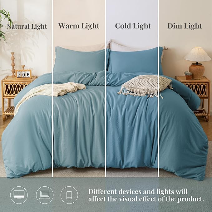 MILDLY Super Soft Duvet Cover 2pcs - 100% Washed Microfiber Grayish Blue Comforter Cover Set with Zipper Closure & Corner Ties (No Comforter)
