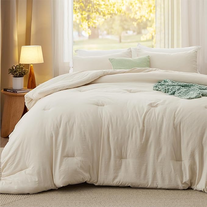 Bedsure California King Comforter Set, Cream Soft Prewashed Bedding for All Seasons, 3 Pieces GentleSoft™ Bed Set, 1 Lightweight Comforter (104"x96") and 2 Pillowcases (20"x36")