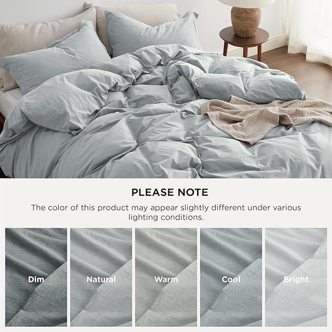 Bedsure 100% Washed Cotton Duvet Cover Full Size - Pastel Blue Minimalist Cotton Duvet Cover Linen Like for All Seasons - GentleSoft™ Plain Simple Bedding (Pastel Blue, Full, 80"x90")